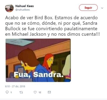 Los memes de Sandra Bullock y Michael Jackson tras su participación en Bird Box: A ciegas