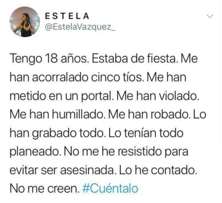 Caso 'La Manada': Se viraliza el hashtag #Cuéntalo en apoyo a víctimas de violación