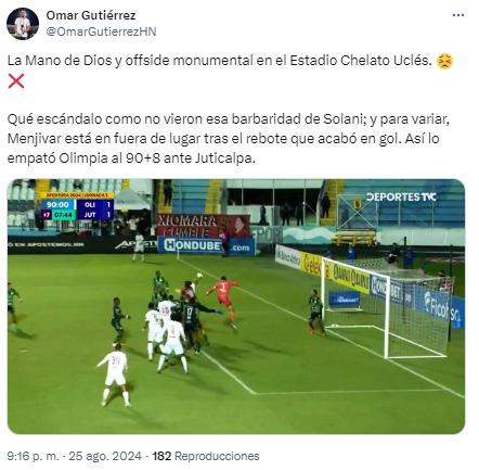 La reacción de la prensa tras gol polémico de Edrick Menjívar en Olimpia-Juticalpa ¿Robo?