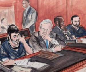 Ilustración de una audiencia judicial de “los narcosobrinos” en Manhattan (AP)