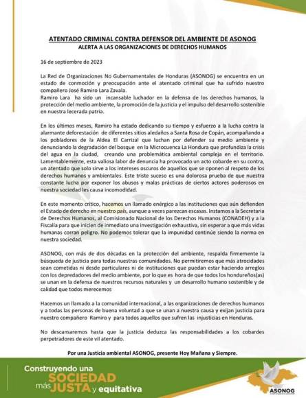 A medianoche y con innumerables balazos: así fue el atentado contra ambientalista Ramiro Lara en Copán