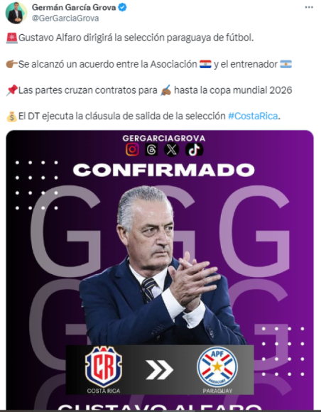 Gustavo Alfaro saldrá de la selección de Costa Rica: Millonario contrato con Paraguay