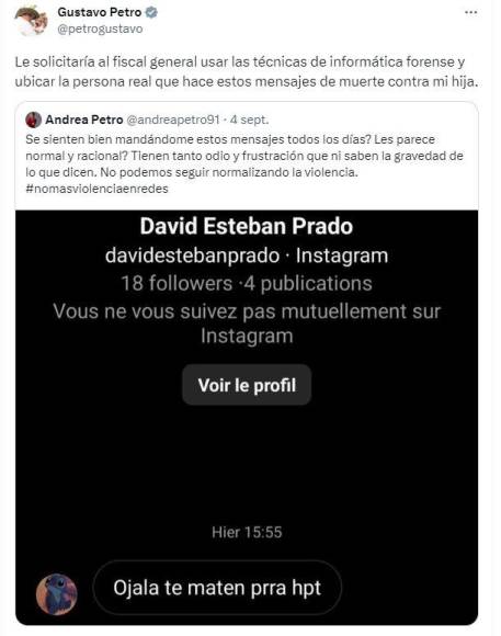 “Ojalá te maten”, el amenazador mensaje contra Andrea Petro, hija del presidente de Colombia