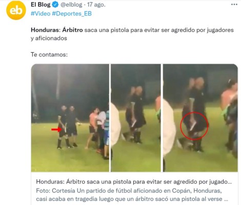 Árbitro que sacó una pistola durante partido en Copán genera revuelo a nivel mundial (Fotos)