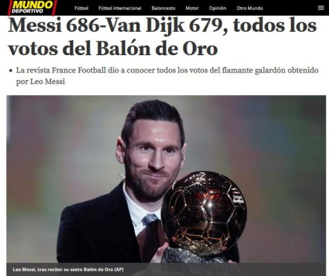 FOTOS: La prensa mundial se rinde ante Messi tras ganar su sexto Balón de Oro