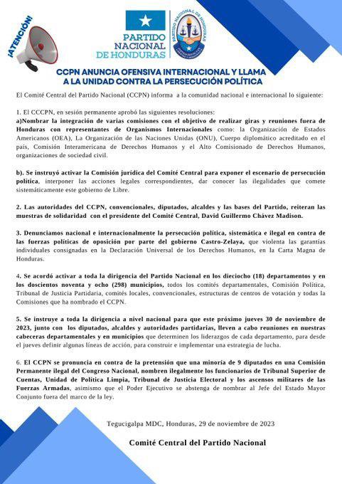 Partido Nacional anuncia ofensiva internacional por denuncia de persecución