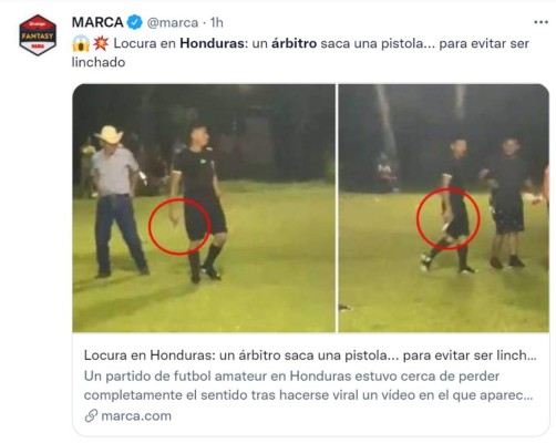 Árbitro que sacó una pistola durante partido en Copán genera revuelo a nivel mundial (Fotos)