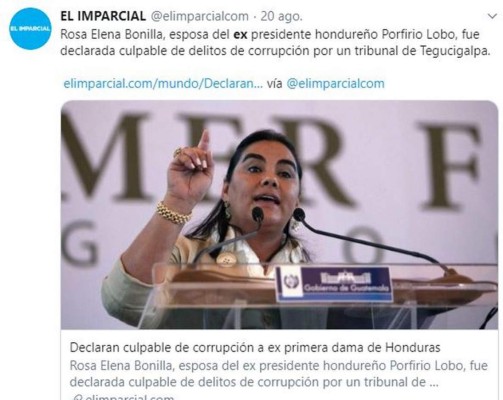 Así informaron medios internacionales fallo contra ex primera dama de Honduras