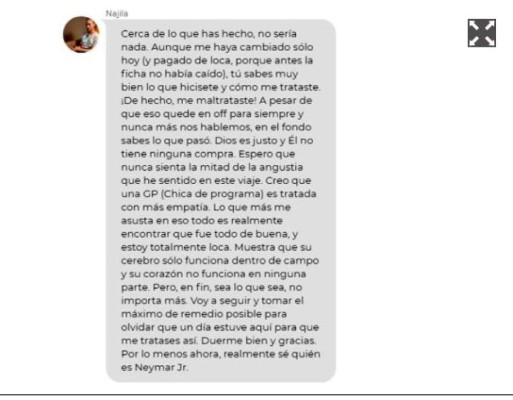 FOTOS: Sale a la luz el chat completo de WhatsApp entre Neymar y Najila Trindade, la modelo que lo acusa de violación