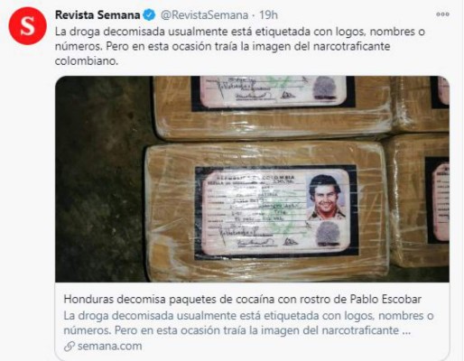 El mundo intrigado por incautación de droga con el rostro de Escobar en Honduras