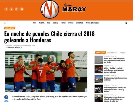 Prensa chilena reconoce pésimo arbitraje contra Honduras