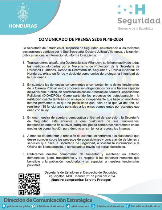 En este comunicado, la Secretaría de Seguridad instó a los ciudadanos a revisar el portal de transparencia, pero evitó brindar detalles de los contratos.