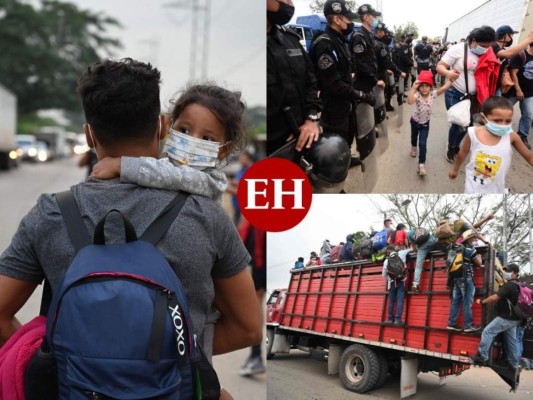 FOTOS: A pie y a 'jalón', sale masiva caravana de migrantes hacia EE UU