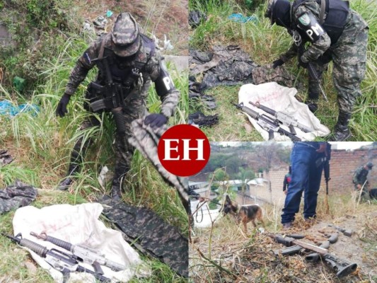 Dentro de un barril encuentran armamento de guerra e indumentaria militar en Tegucigalpa (Fotos)