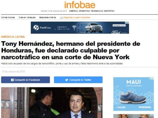 Así cubre la prensa internacional: Tony Hernández culpable