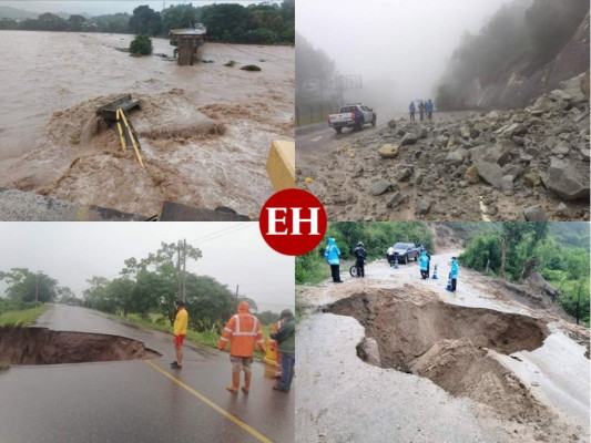 Derrumbes, puentes caídos y hundimiento de carreteras, los estragos que provoca Eta en Honduras