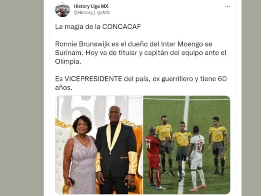 Ronnie Brunswijk, presidente del Inter, desató las redes tras jugar contra Olimpia a sus 60 años