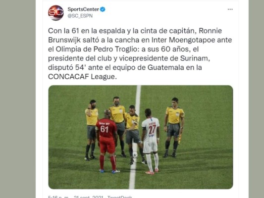 Ronnie Brunswijk, presidente del Inter, desató las redes tras jugar contra Olimpia a sus 60 años