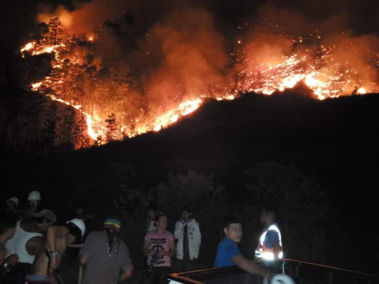 ¡Trágico! Así arde el bosque en pavoroso incendio forestal en Valle de Ángeles