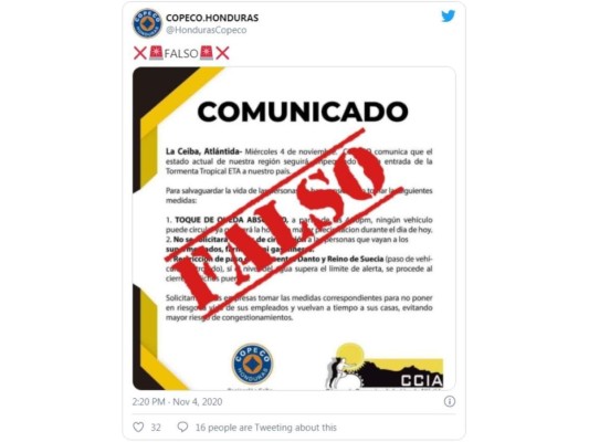 ¡Cuidado Honduras! Estas son las noticias falsas que circulan sobre Eta