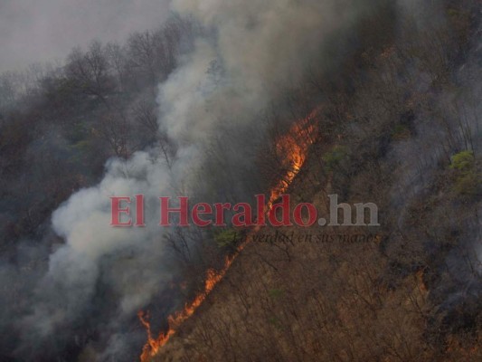 Imágenes aéreas del voraz incendio forestal que consume La Tigra