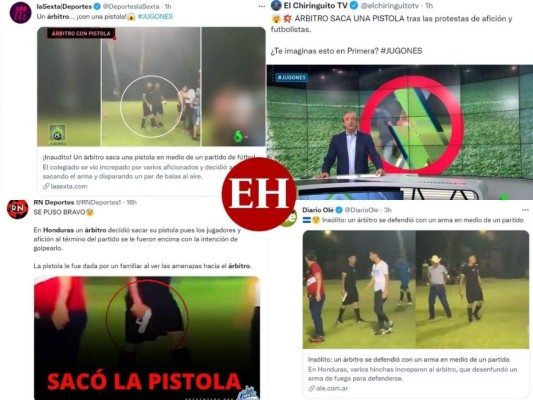 Árbitro que sacó una pistola durante partido en Copán genera revuelo a nivel mundial (Fotos)