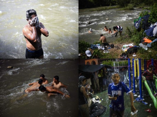 FOTOS: Así se bañan los hondureños que viajan en la caravana migrante en México