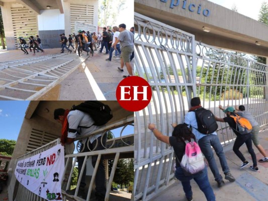 FOTOS: Así derribaron el portón principal estudiantes de la UNAH