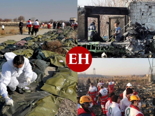 Cuerpos carbonizados y escombros, impactante escena del avión accidentado en Irán