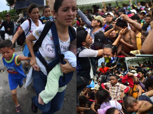 FOTOS: El rostro de dolor de los niños hondureños cuando la caravana migrante rompió los portones en la frontera con México