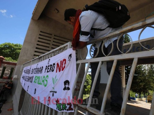 FOTOS: Así derribaron el portón principal estudiantes de la UNAH