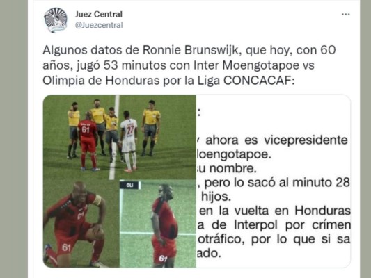 Ronnie Brunswijk, presidente del Inter, desató las redes tras jugar contra Olimpia a sus 60 años