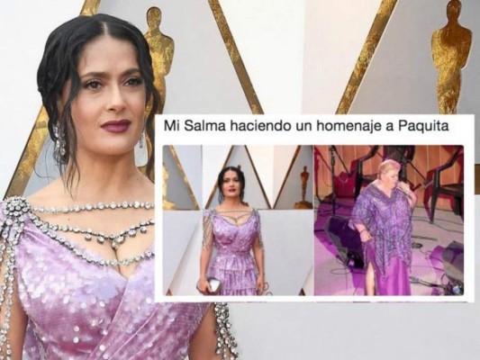 Premios Oscar: Memes se burlan del extravagante vestido de Salma Hayek