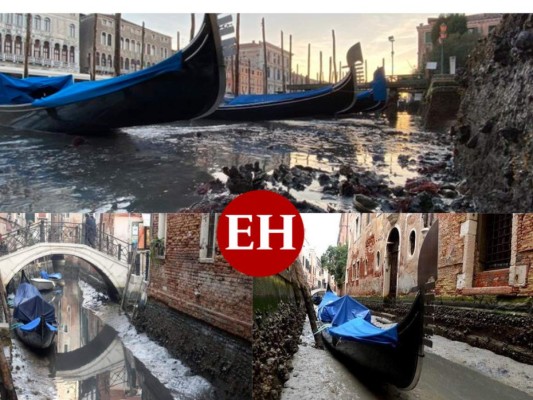 Las impactantes imágenes de los canales de Venecia sin agua