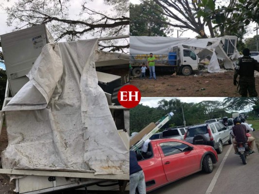 Daños y tráfico infernal: el accidente de rastra con UCI del hospital móvil de Juticalpa