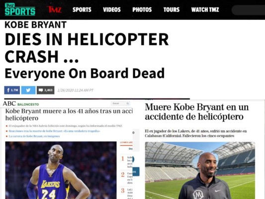 El mundo conmocionado por muerte de Kobe Bryant: Así informaron los medios