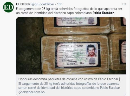 El mundo intrigado por incautación de droga con el rostro de Escobar en Honduras