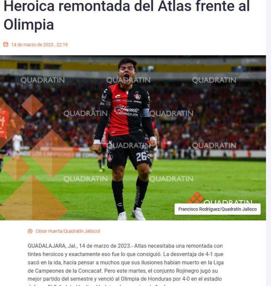 Prensa mexicana califica de “heroica” la remontada del Atlas ante el Olimpia en Concachampions