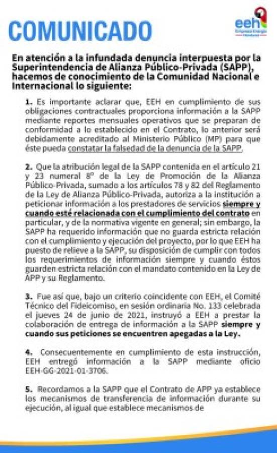 Respuesta de EEH a denuncia de la SAAP