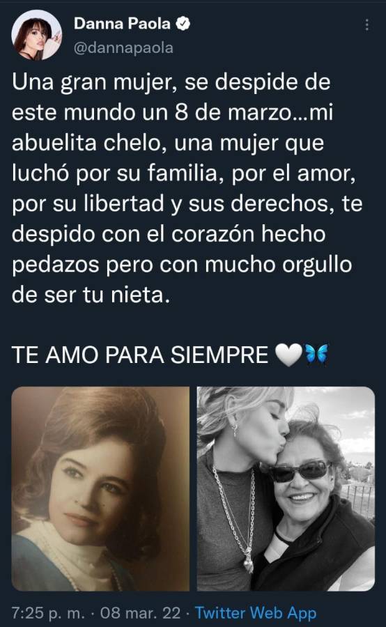 Fallece abuela de Danna Paola: “Te amo para siempre”