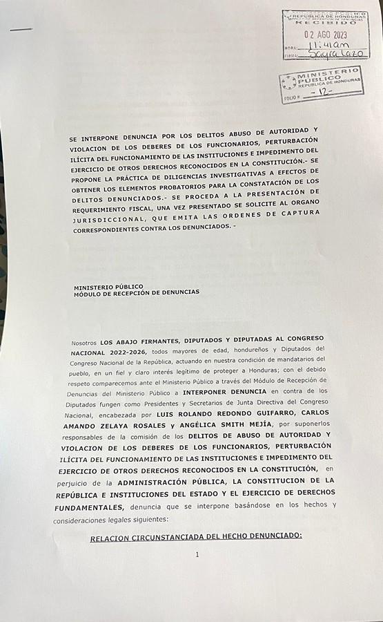 Los tres parlamentarios, miembros de la junta directiva, son acusados de delito de abuso de autoridad y violación de los deberes de los funcionarios, perturbación ilícita del funcionamiento de las instituciones e impedimentos del ejercicio de otros derechos reconocidos en la Constitución.