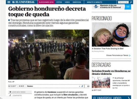 FOTOS: Así habló la prensa internacional sobre el toque de queda en Honduras