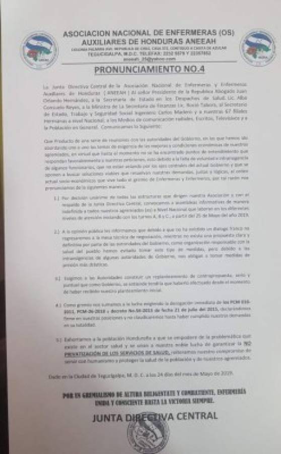 Enfermeras iniciarán asambleas informativas a nivel nacional a partir del sábado 25 de mayo