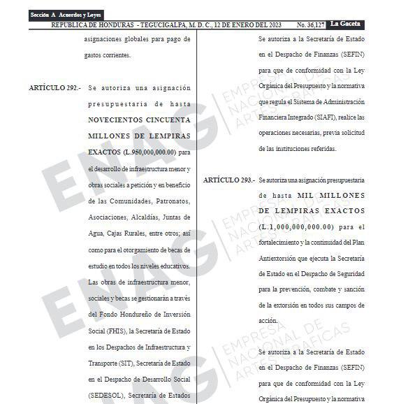 $!El artículo 292 del Presupuesto General 2023 da vida a la partida de 950 millones de lempiras, de la cual salieron los fondos de 1.5 millones de lempiras para los kits escolares.