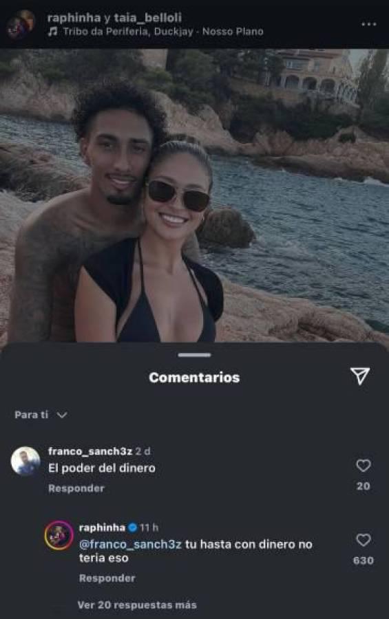 Raphinha reacciona por burlas en polémica foto con su esposa: “Tú eres feo hasta con plata”