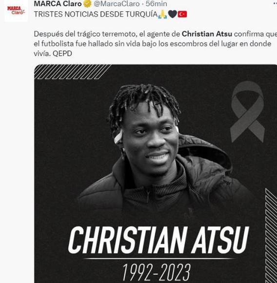 Minutos de silencio y homenaje, el mundo dice adiós a Christian Atsu hallado muerto tras sismo