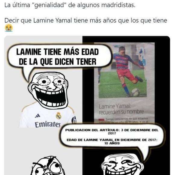 ¿Tiene o no 16 años? Los memes sobre la edad de Lamine Yamal