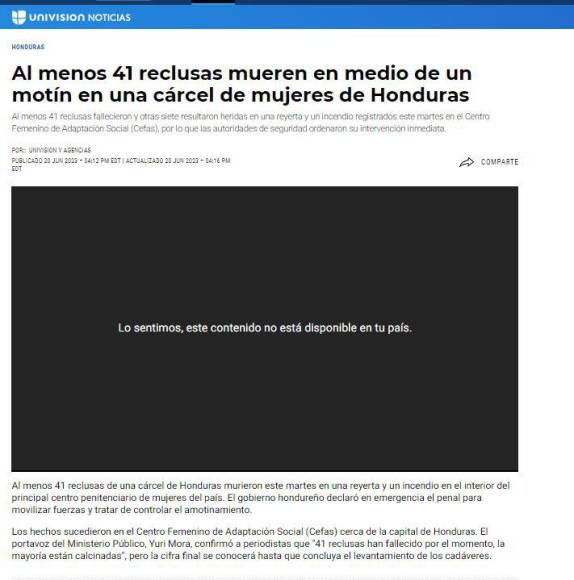 Así informa el mundo sobre la matanza dentro de la cárcel de mujeres de Támara en Honduras