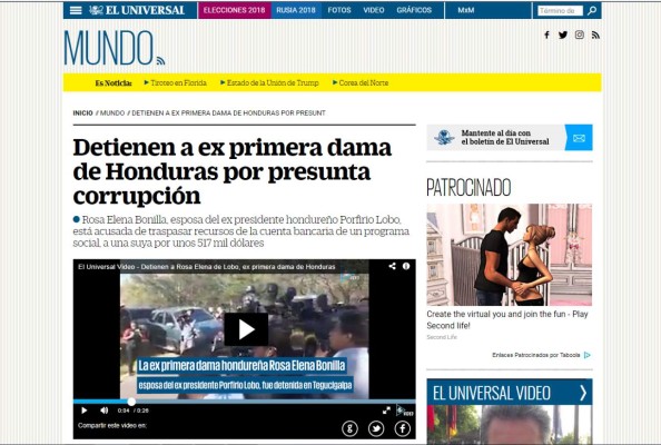 Así informaron los medios internacionales sobre la captura de la ex primera dama de Honduras, Rosa Elena Bonilla