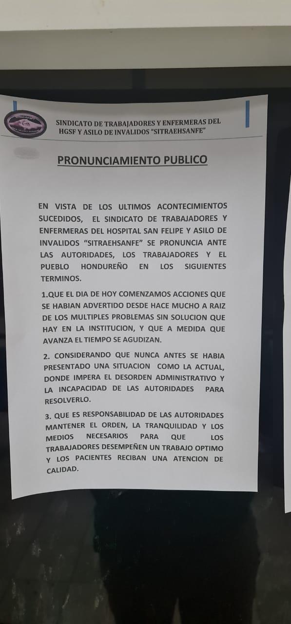 Trabajadores denuncian “desorden administrativo” y anuncian asambleas informativas en Hospital San Felipe